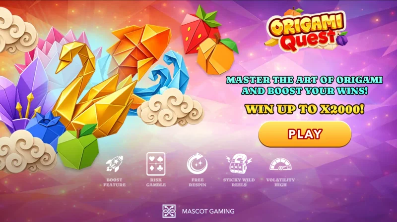 Origami Quest - skrini kuu iliyo na reli na alama za origami